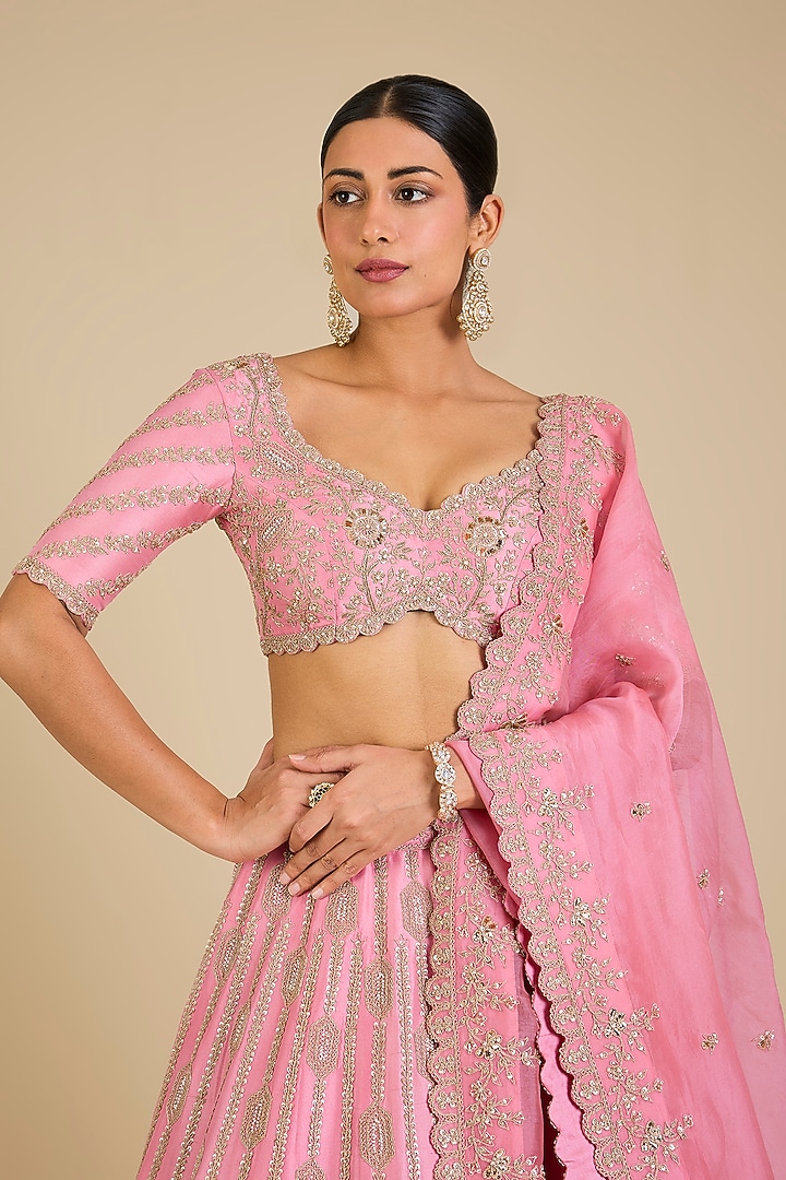 Blush Pink Dupion Silk Marori Work Bridal Lehenga Set by SURBHI SHAH at Pernia's Pop Up Shop