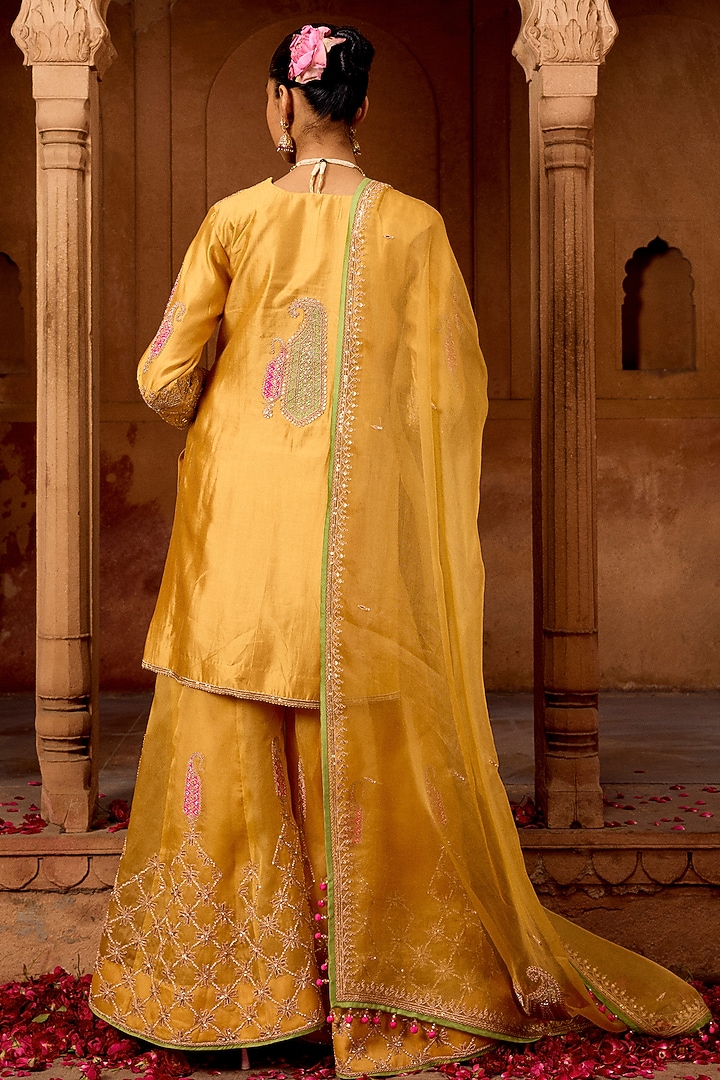 Pastel Mango Organza Mukesh Work Bridal Sharara Set by SURBHI SHAH at Pernia's Pop Up Shop