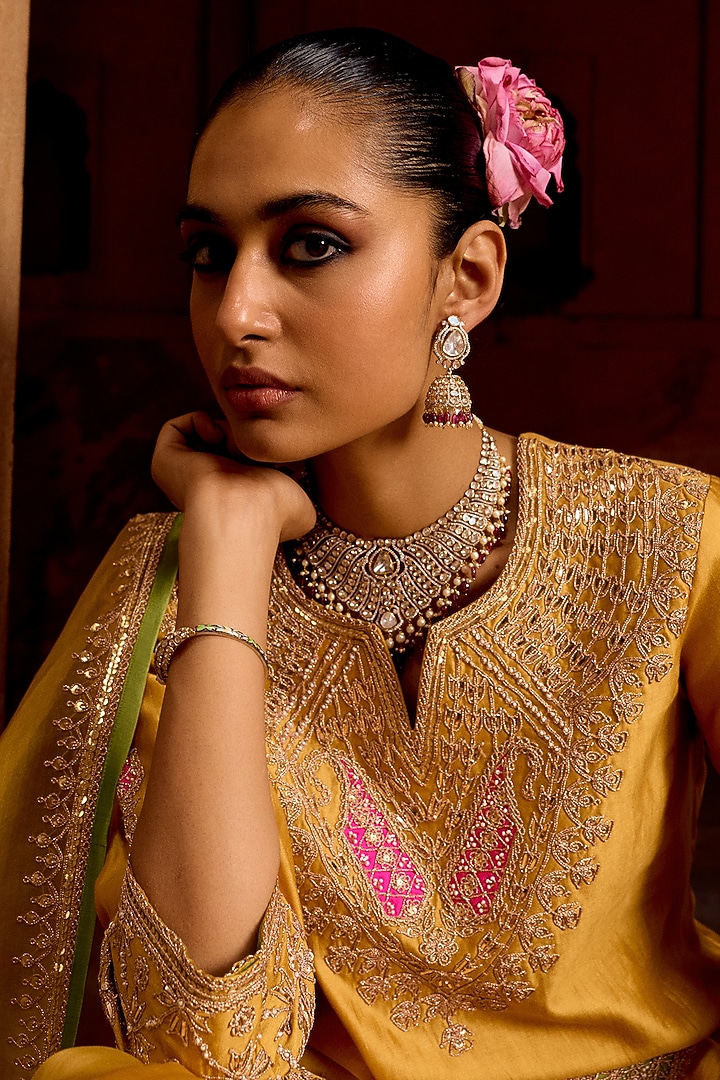 Pastel Mango Organza Mukesh Work Bridal Sharara Set by SURBHI SHAH at Pernia's Pop Up Shop