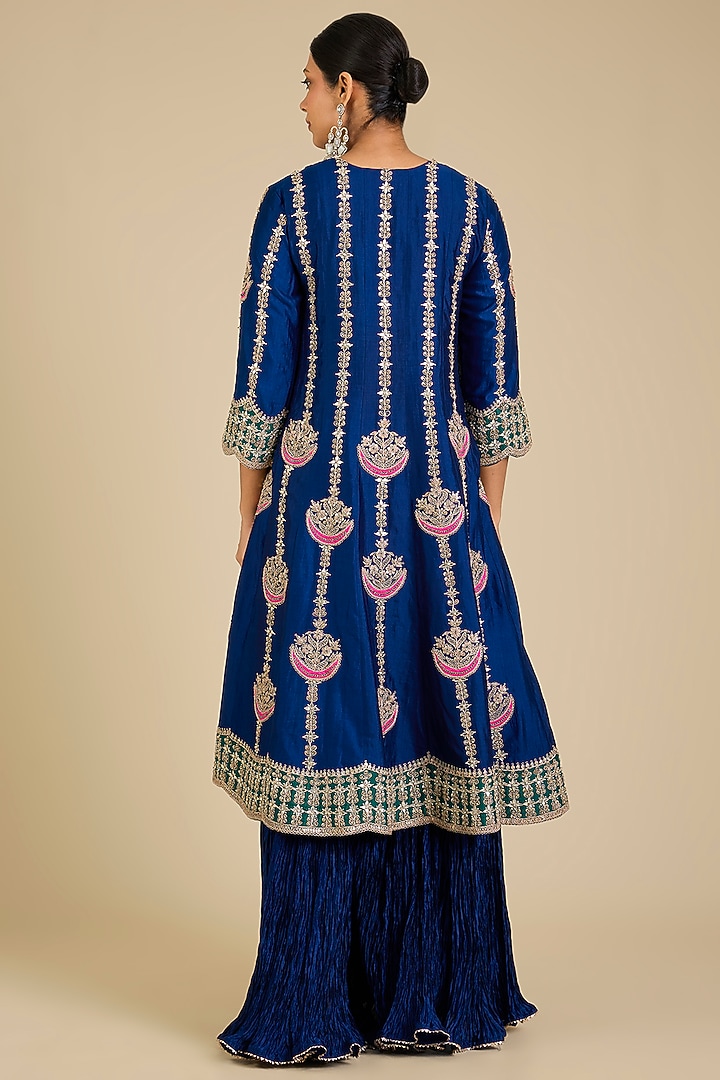 Navy Blue Spun Silk Gota Work Bridal Anarkali Set by SURBHI SHAH at Pernia's Pop Up Shop