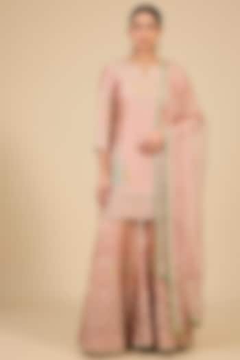 Old Rose Organza Mukaish Work Bridal Sharara Set by Surbhi Shah at Pernia's Pop Up Shop