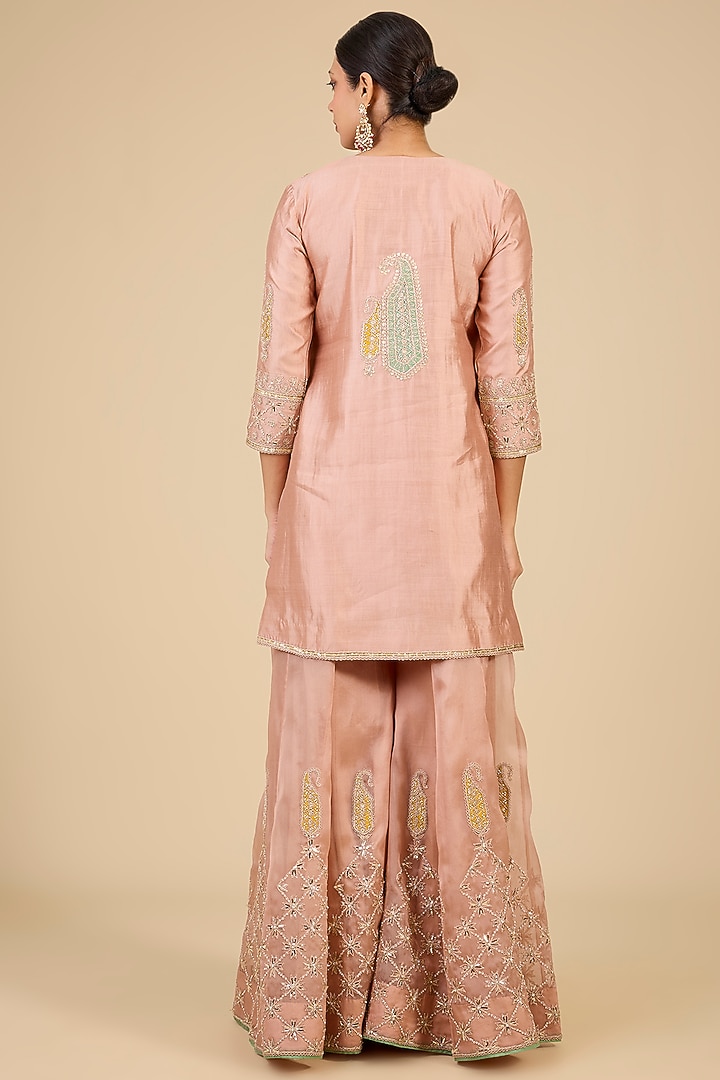 Old Rose Organza Mukaish Work Bridal Sharara Set by Surbhi Shah at Pernia's Pop Up Shop