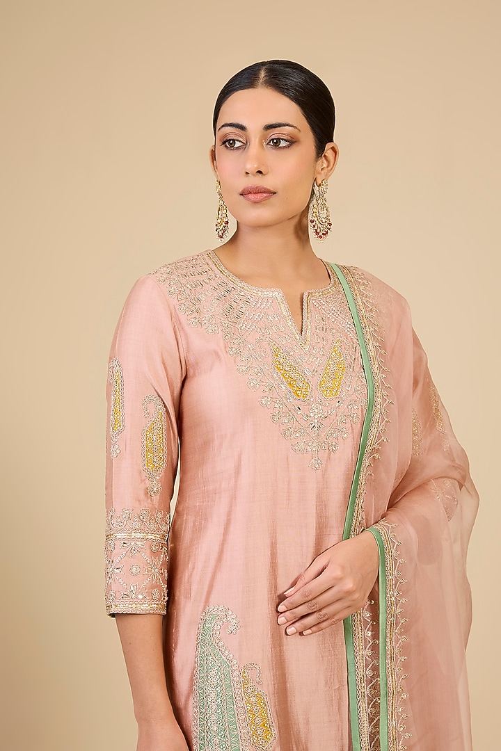 Old Rose Organza Mukaish Work Bridal Sharara Set by Surbhi Shah at Pernia's Pop Up Shop