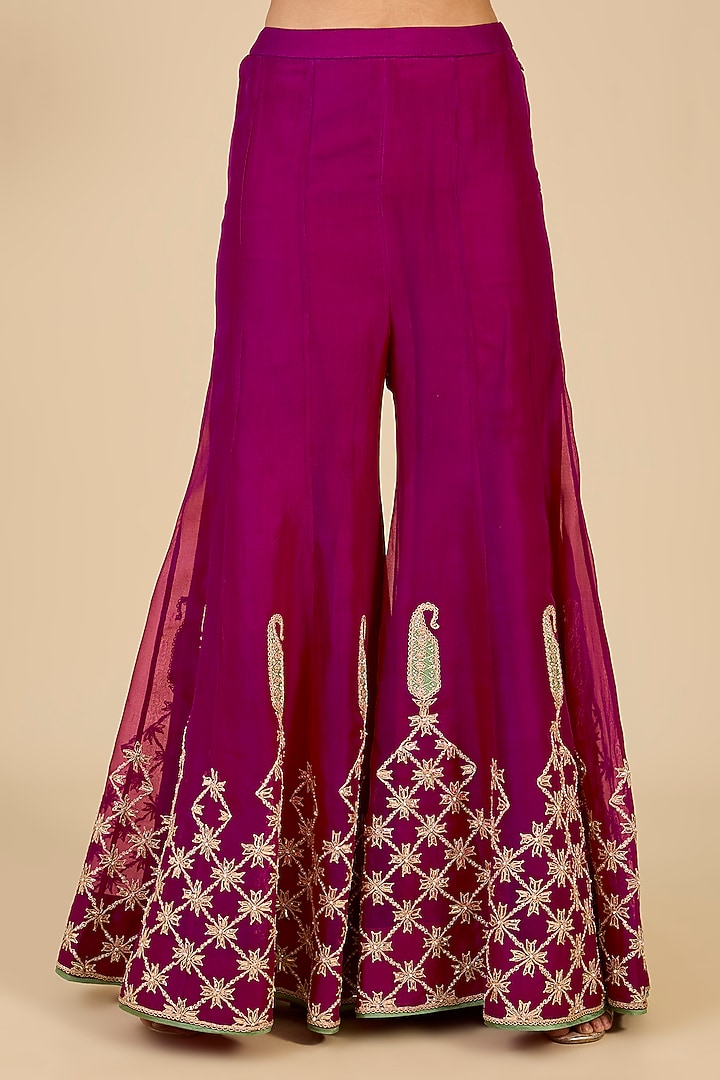 Berry Magenta Organza Mukaish Work Bridal Sharara Set by Surbhi Shah at Pernia's Pop Up Shop