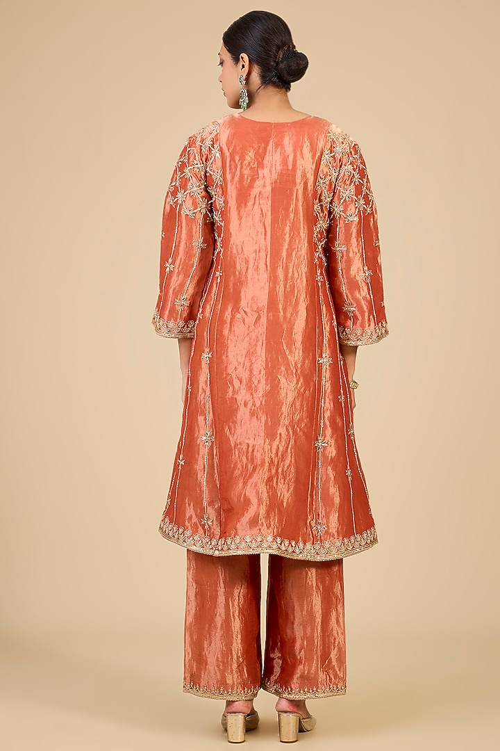 Orange Tissue Marori & Mukaish Work Kurta Set by Surbhi Shah at Pernia's Pop Up Shop