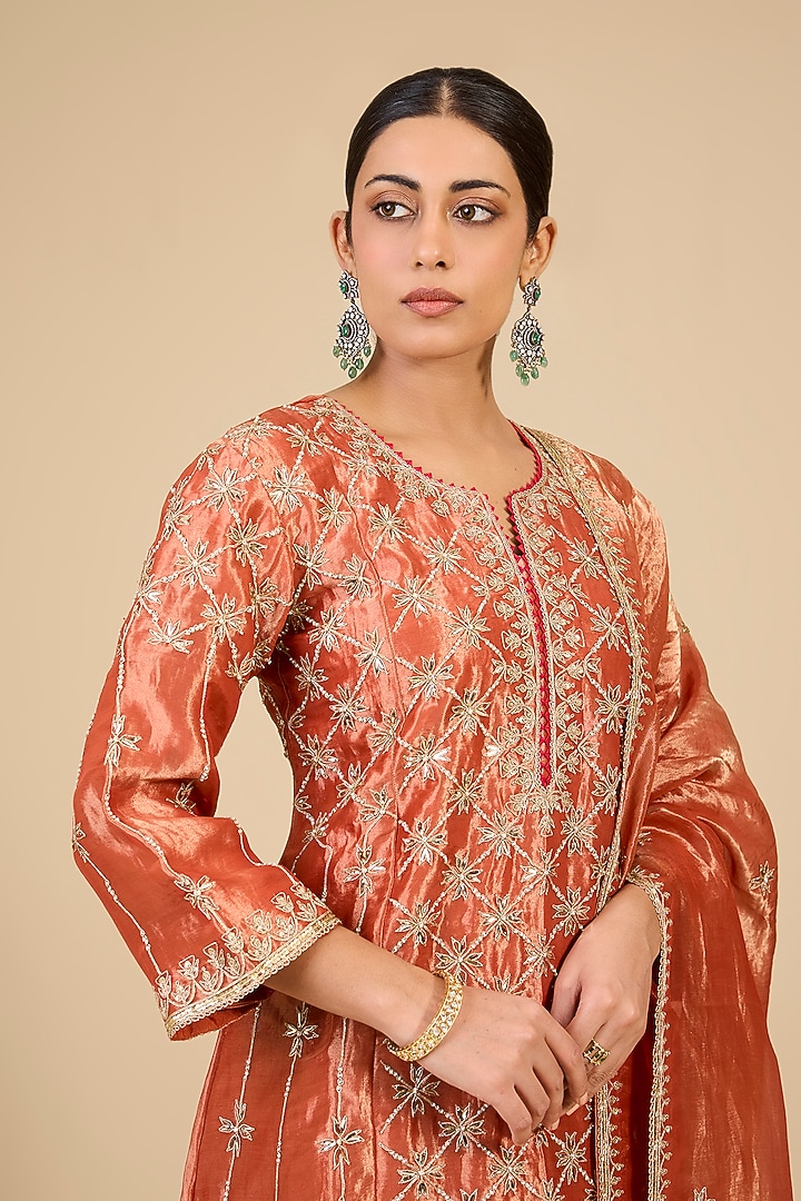 Orange Tissue Marori & Mukaish Work Kurta Set by Surbhi Shah at Pernia's Pop Up Shop