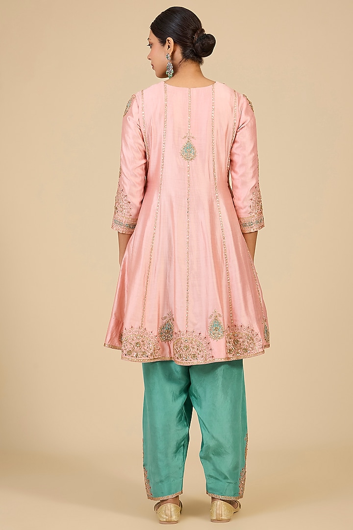 Powder Blue Spun Silk Mukaish Work Kurta Set by Surbhi Shah at Pernia's Pop Up Shop