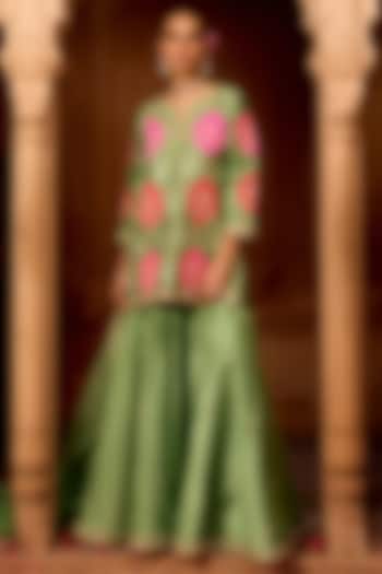 Sage Green Spun Silk Mukesh Work Bridal Sharara Set by SURBHI SHAH at Pernia's Pop Up Shop