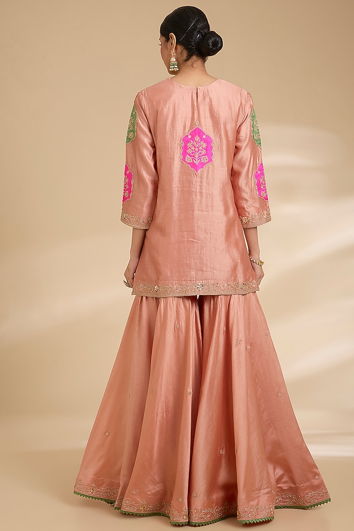 Old Rose Spun Silk Bridal Sharara Set by Surbhi Shah at Pernia's Pop Up Shop