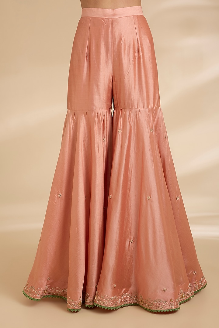 Old Rose Spun Silk Bridal Sharara Set by Surbhi Shah at Pernia's Pop Up Shop