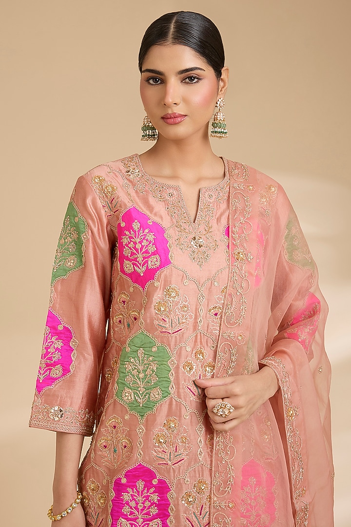 Old Rose Spun Silk Bridal Sharara Set by Surbhi Shah at Pernia's Pop Up Shop