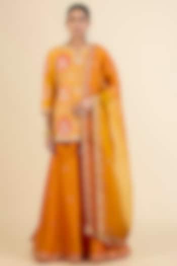 Mango Yellow & Orange Spun Silk Embroidered Bridal Sharara Set by Surbhi Shah at Pernia's Pop Up Shop