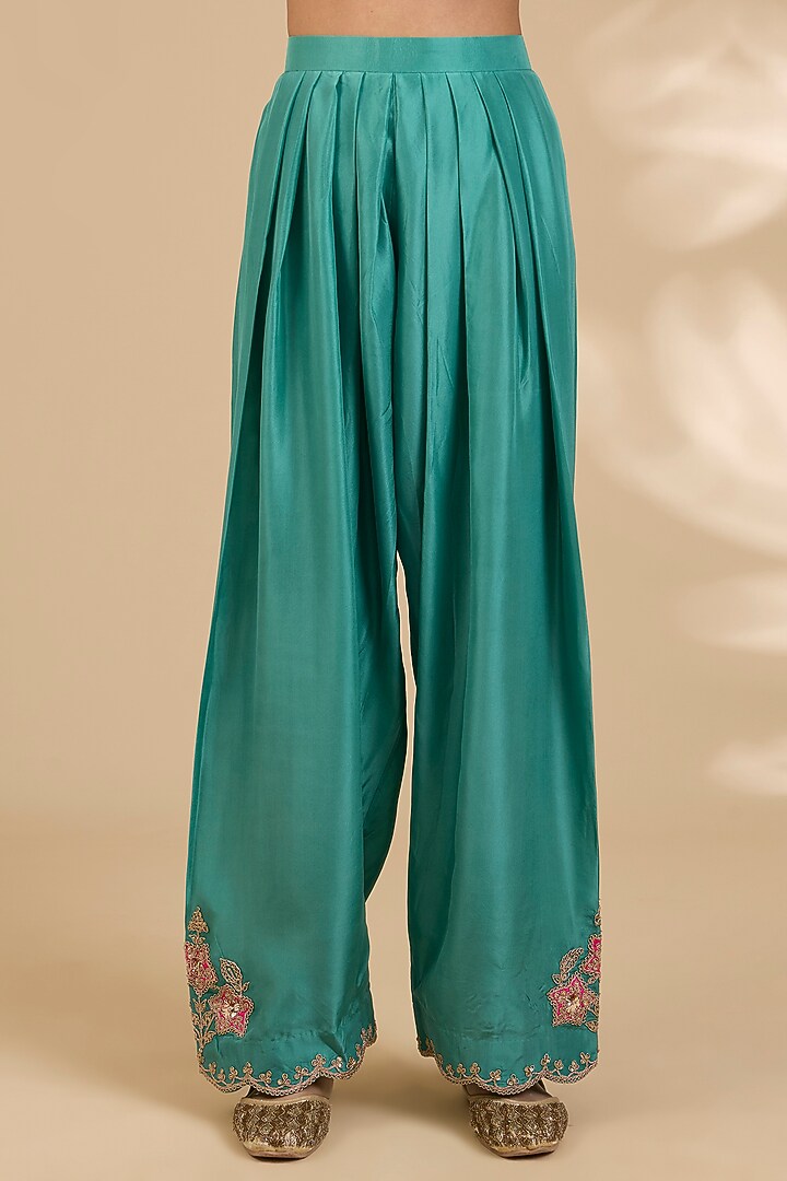 Coral Peach Spun Silk Patch Work Kurta Set by SURBHI SHAH at Pernia's Pop Up Shop