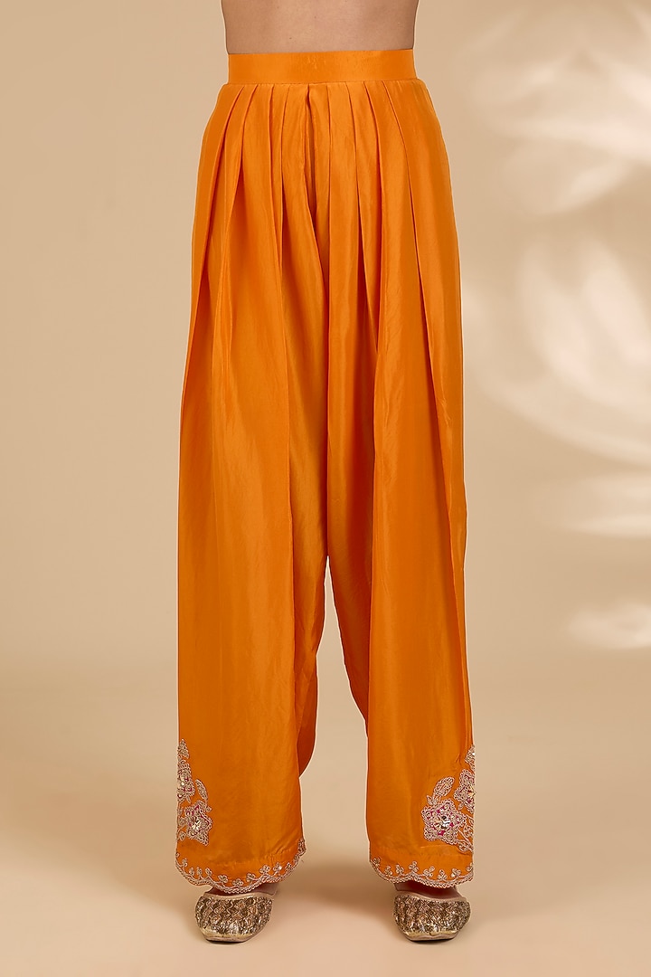 Mango Yellow Spun Silk Mukaish Work Kurta Set by SURBHI SHAH at Pernia's Pop Up Shop