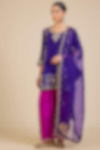 Purple & Magenta Marori & Mukaish Embroidered Kurta Set by Surbhi Shah at Pernia's Pop Up Shop
