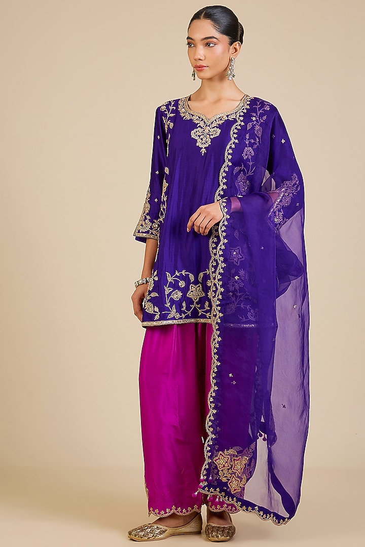 Purple & Magenta Marori & Mukaish Embroidered Kurta Set by Surbhi Shah at Pernia's Pop Up Shop