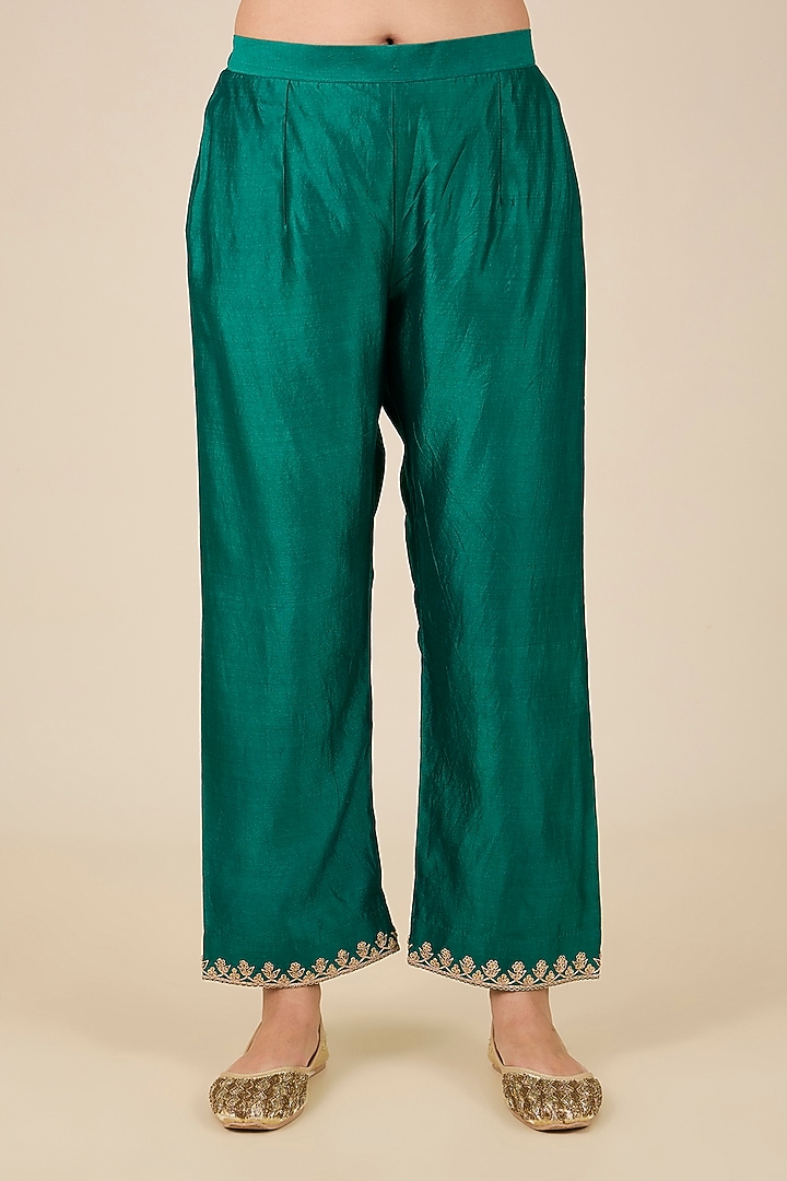 Emerald Green & Blue Ombre Spun Silk Marori Work Princess-Cut Kurta Set by SURBHI SHAH at Pernia's Pop Up Shop