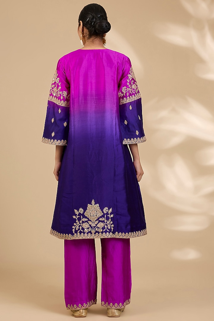 Purple & Magenta Spun Silk Marori Work Kurta Set by SURBHI SHAH at Pernia's Pop Up Shop