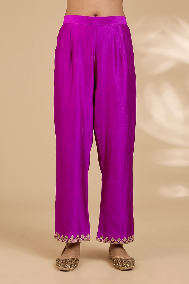 Purple & Magenta Spun Silk Marori Work Kurta Set by SURBHI SHAH at Pernia's Pop Up Shop
