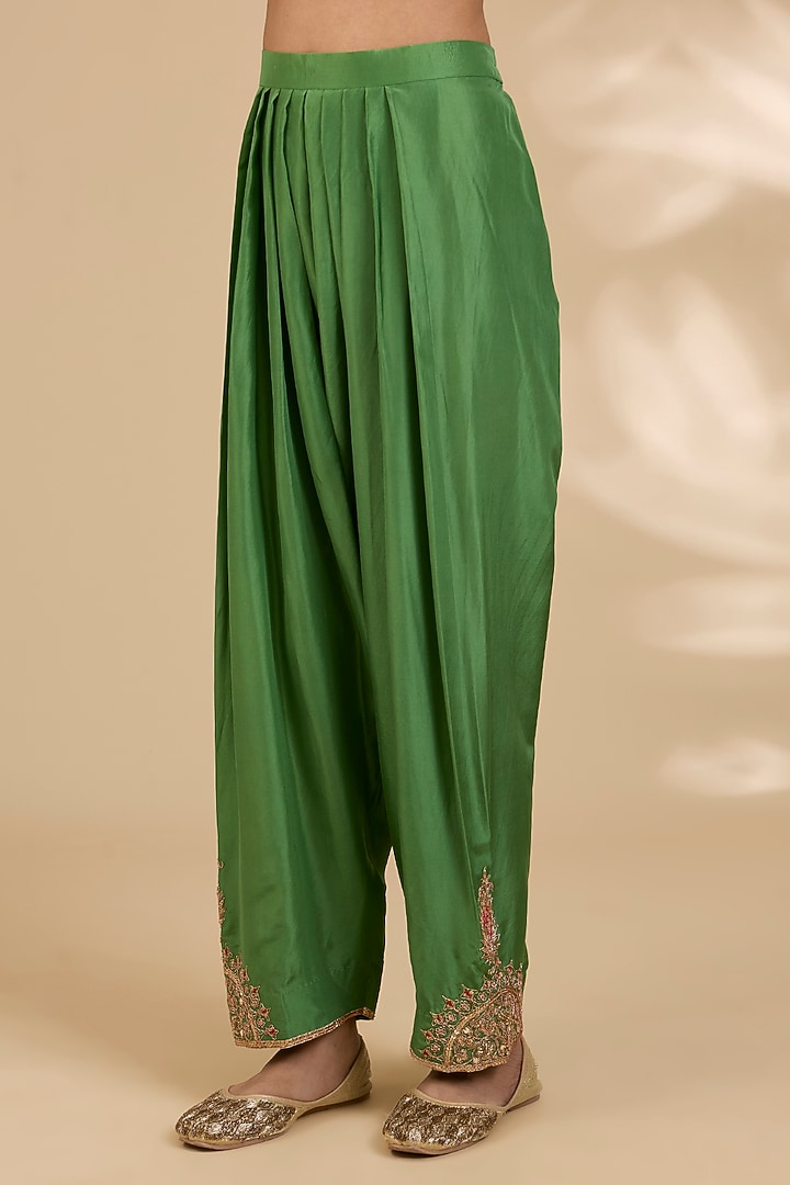 Berry Magenta Spun Silk Patch Work Short Wedding Anarkali Set by SURBHI SHAH at Pernia's Pop Up Shop