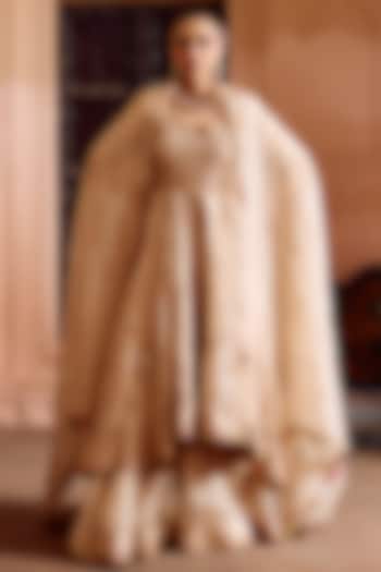 Champagne Organza Gota-Patti Work High-Low Kurta Set by SURBHI SHAH at Pernia's Pop Up Shop