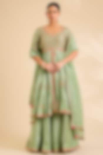 Mint Green Tissue Gota Patti Embroidered High-Low Kurta Set by SURBHI SHAH at Pernia's Pop Up Shop