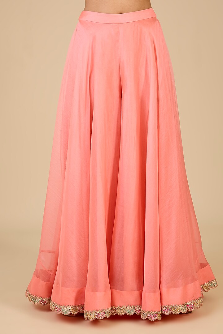 Coral Peach Organza Marori Work High-Low Kurta Set by Surbhi Shah at Pernia's Pop Up Shop