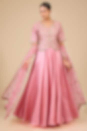 Raspberry Pink Spun Silk Skirt Set by Surbhi Shah at Pernia's Pop Up Shop