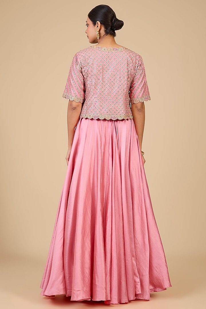 Raspberry Pink Spun Silk Skirt Set by Surbhi Shah at Pernia's Pop Up Shop