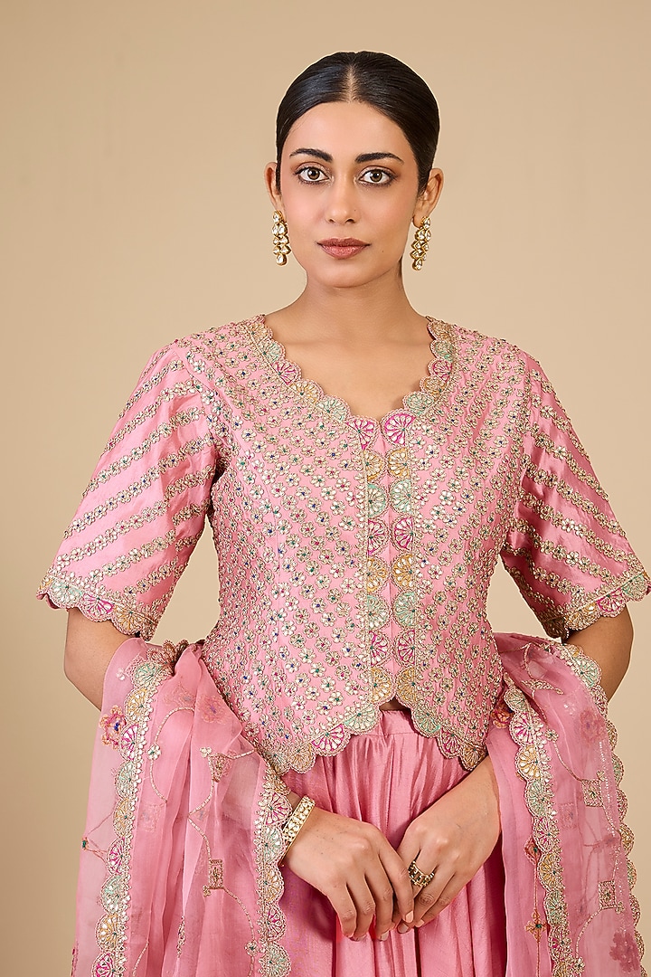 Raspberry Pink Spun Silk Skirt Set by Surbhi Shah at Pernia's Pop Up Shop