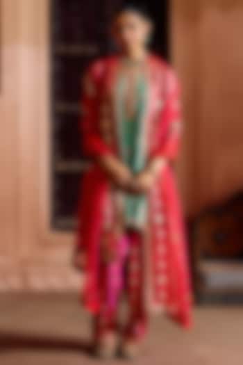 Sea Green Spun Silk Gota-Patti Work Kurta Set by SURBHI SHAH at Pernia's Pop Up Shop