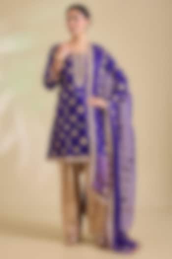 Purple Spun Silk Gota Patti Embroidered Kurta Set by SURBHI SHAH at Pernia's Pop Up Shop
