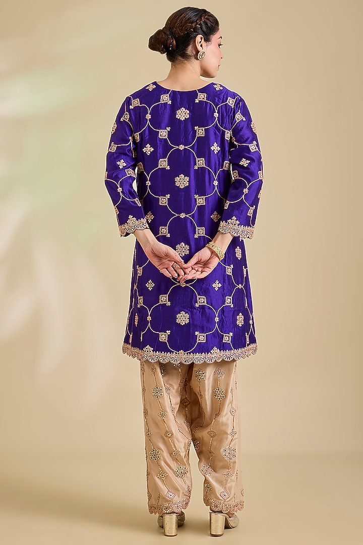 Purple Spun Silk Gota Patti Embroidered Kurta Set by SURBHI SHAH at Pernia's Pop Up Shop