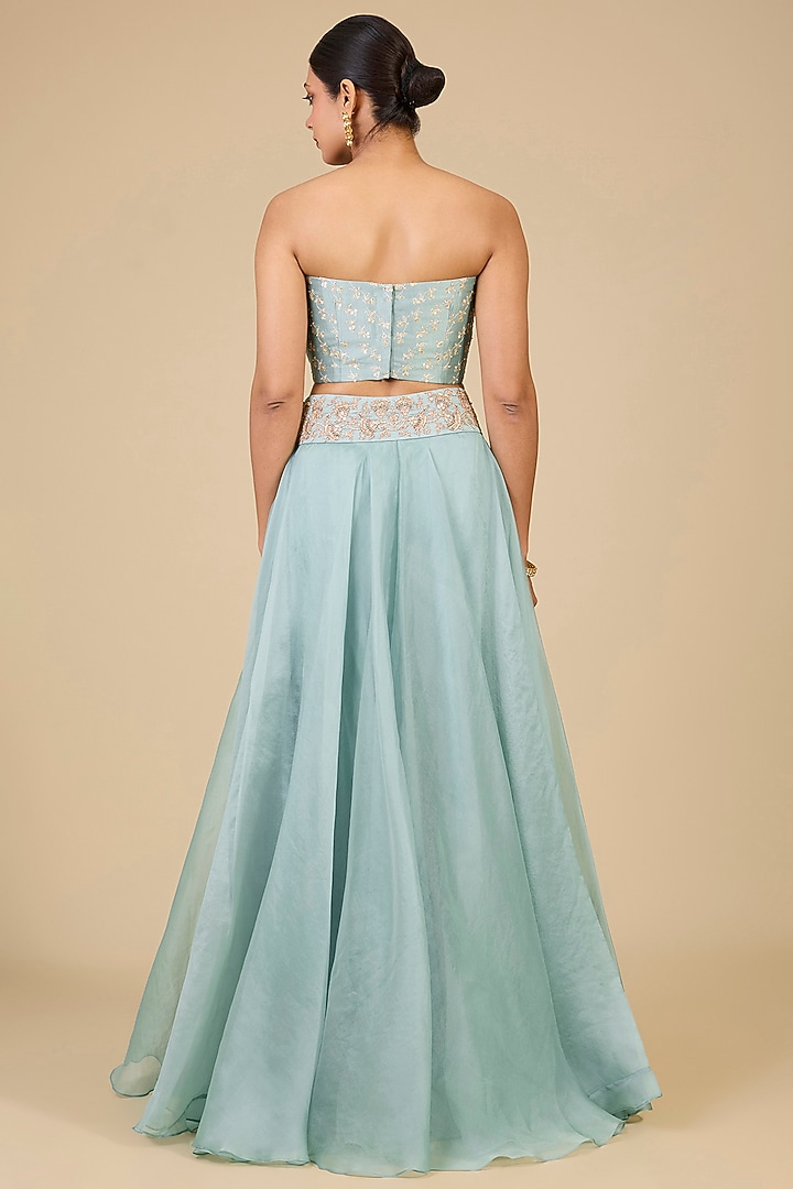 Sea Blue Spun Silk Skirt Set by SURBHI SHAH at Pernia's Pop Up Shop