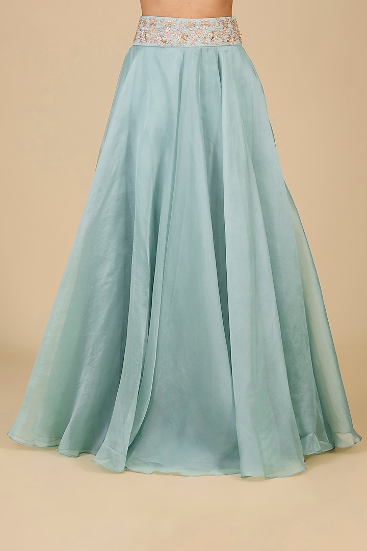 Sea Blue Spun Silk Skirt Set by SURBHI SHAH at Pernia's Pop Up Shop