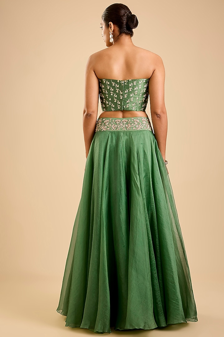 Sage Green Organza Aari Embroidered Skirt Set by SURBHI SHAH at Pernia's Pop Up Shop