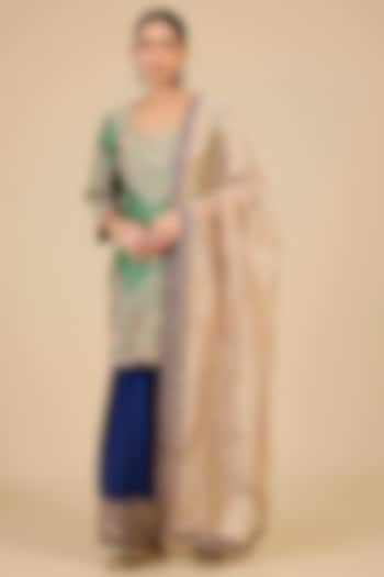 Sage Green Spun Silk Sequins Embroidered Kurta Set by SURBHI SHAH at Pernia's Pop Up Shop