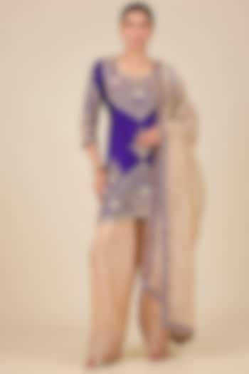 Purple Spun Silk Marori Work Kurta Set by SURBHI SHAH at Pernia's Pop Up Shop