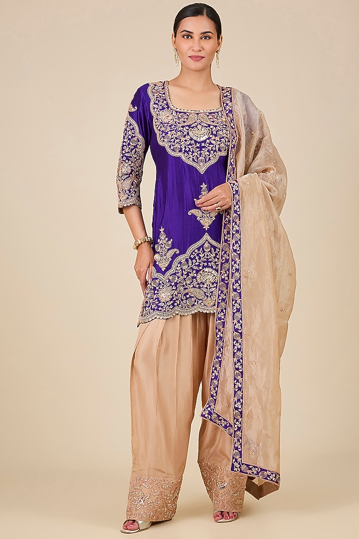 Purple Spun Silk Marori Work Kurta Set by SURBHI SHAH at Pernia's Pop Up Shop
