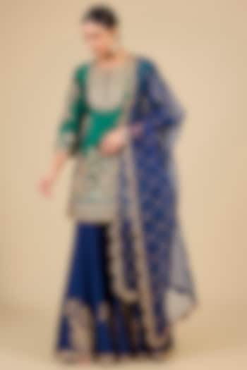 Navy Blue Spun Silk Bridal Sharara Set by SURBHI SHAH at Pernia's Pop Up Shop