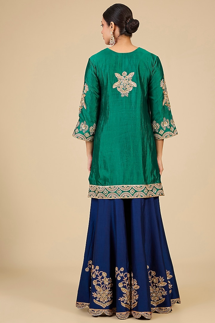 Navy Blue Spun Silk Bridal Sharara Set by SURBHI SHAH at Pernia's Pop Up Shop