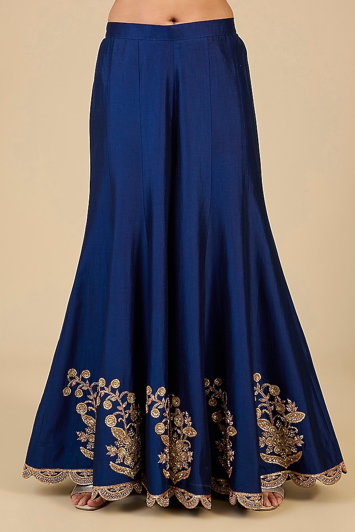 Navy Blue Spun Silk Bridal Sharara Set by SURBHI SHAH at Pernia's Pop Up Shop