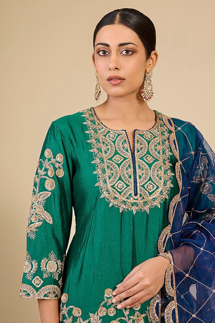 Navy Blue Spun Silk Bridal Sharara Set by SURBHI SHAH at Pernia's Pop Up Shop