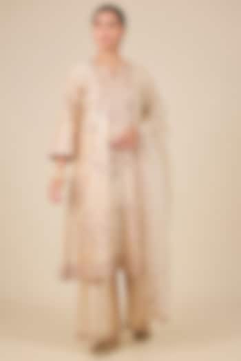 Champagne Spun Silk Aari & Zardosi Work Kurta Set by SURBHI SHAH at Pernia's Pop Up Shop