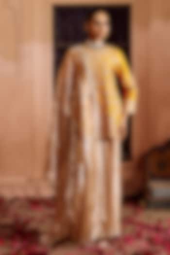 Mango Yellow Spun Silk Zardosi Work Jacket Set by SURBHI SHAH at Pernia's Pop Up Shop