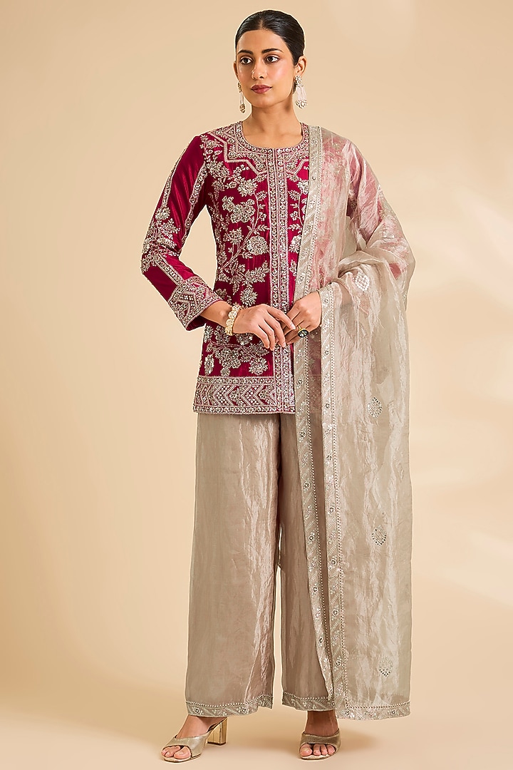 Beige Tissue Palazzo Set by SURBHI SHAH  at Pernia's Pop Up Shop
