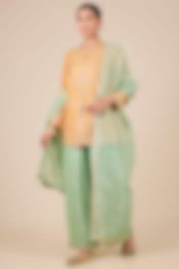 Mango Yellow Spun Silk Aari & Zardosi Work Jacket Set by SURBHI SHAH at Pernia's Pop Up Shop