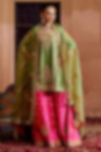 Hot Pink Spun Silk Bridal Sharara Set by SURBHI SHAH at Pernia's Pop Up Shop