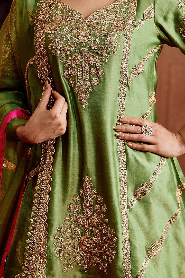 Hot Pink Spun Silk Bridal Sharara Set by SURBHI SHAH at Pernia's Pop Up Shop
