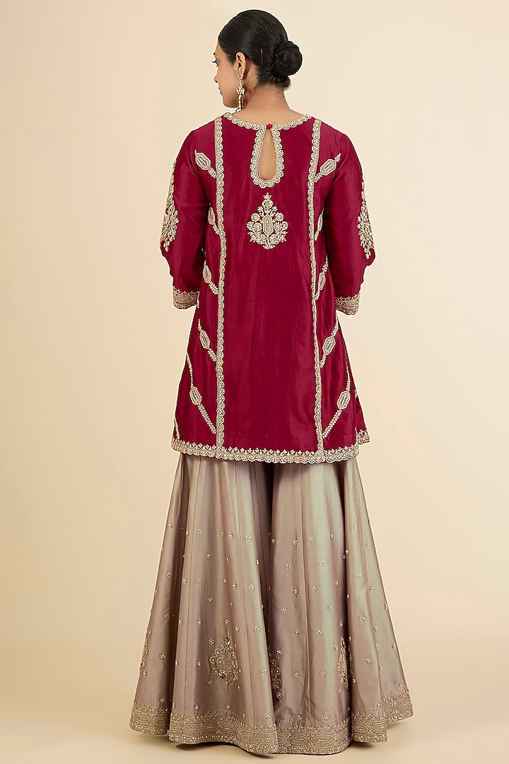 Biscuit-Colored Spun Silk Embroidered Bridal Sharara Set by Surbhi Shah at Pernia's Pop Up Shop